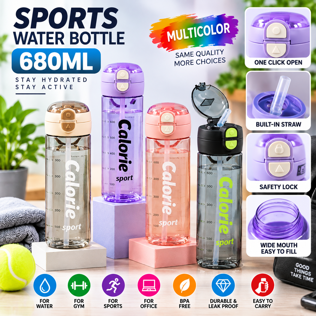 PLASTIC WATER BOTTLE 680ML