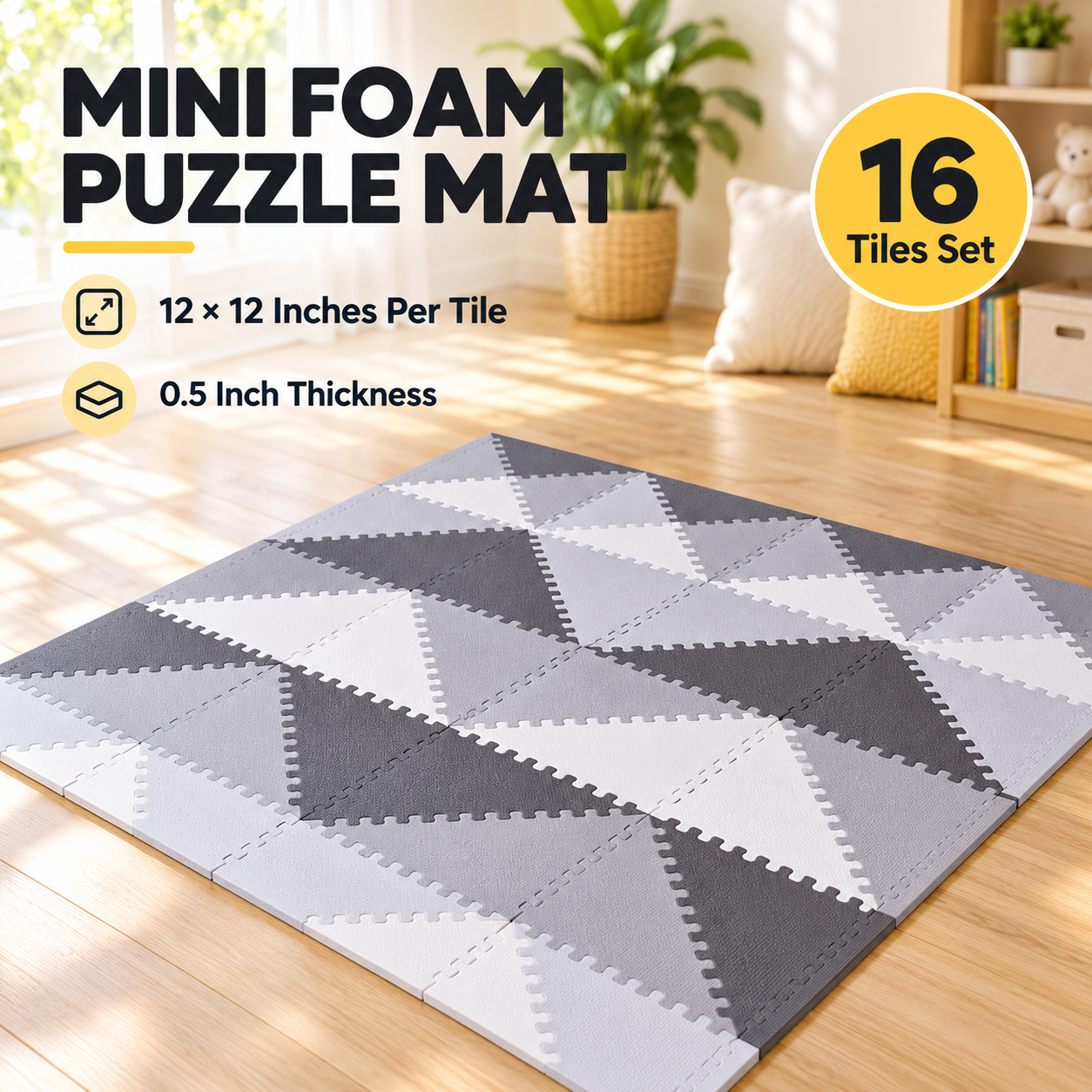 Mini Interlocking Foam Puzzle Mat – 16 Tiles Set