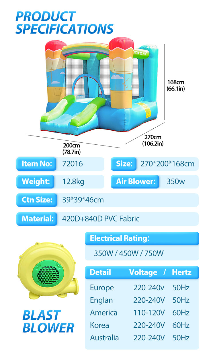 KIDS JUMPER & SLIDE RAINBOW D-8ft.10" W-6ft.6" H-5ft.5"