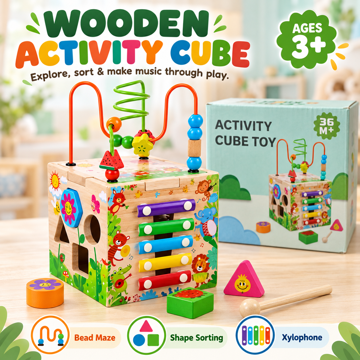 Wooden Activity Cube Toy