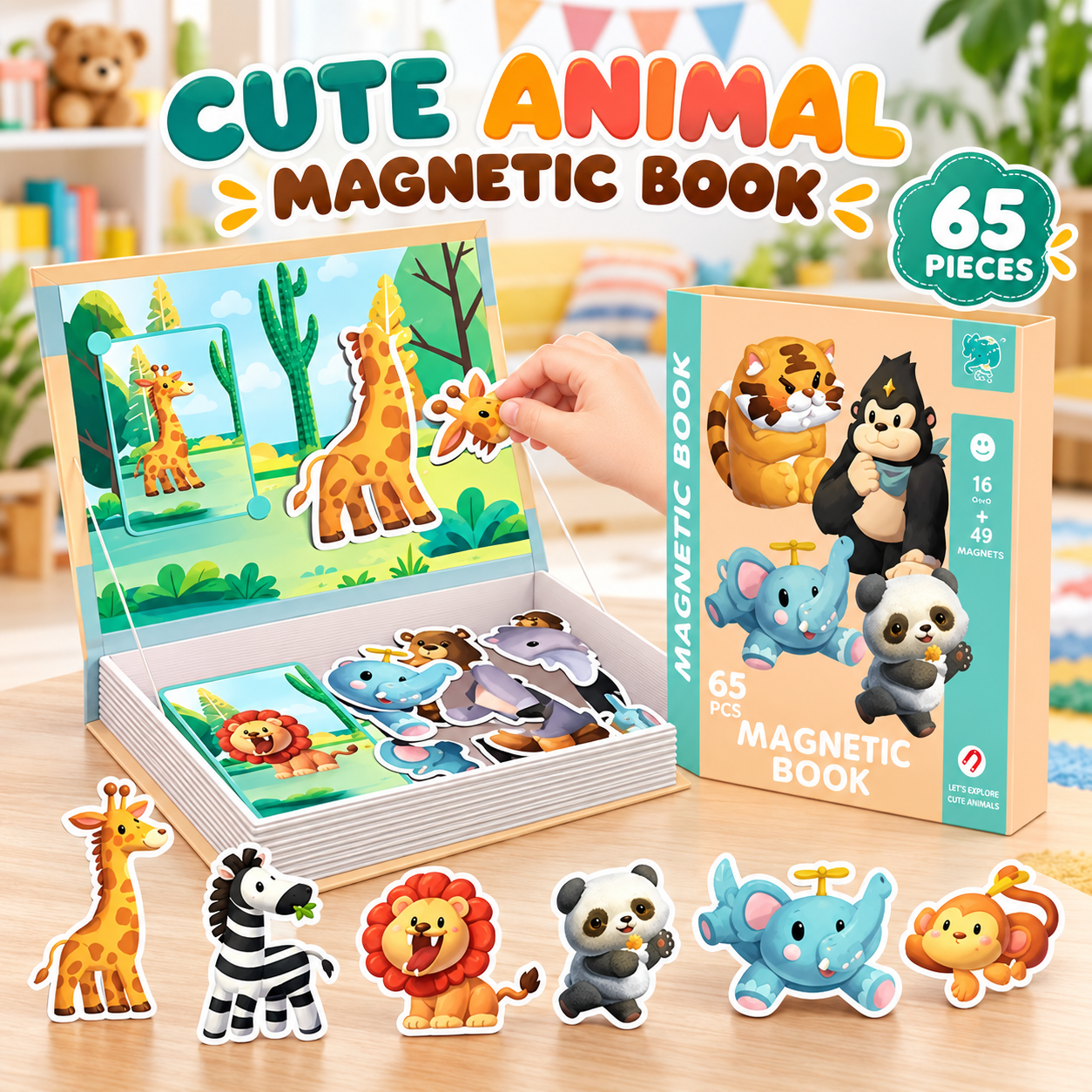 CUTE ANIMAL MAGNETIC BOOK – 65 PIECES