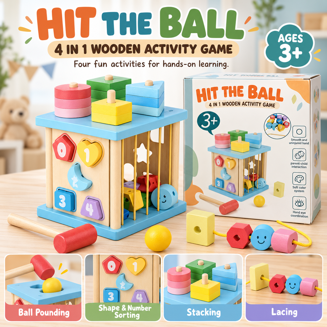 Hit the Ball – 4 in 1 Wooden Activity Game