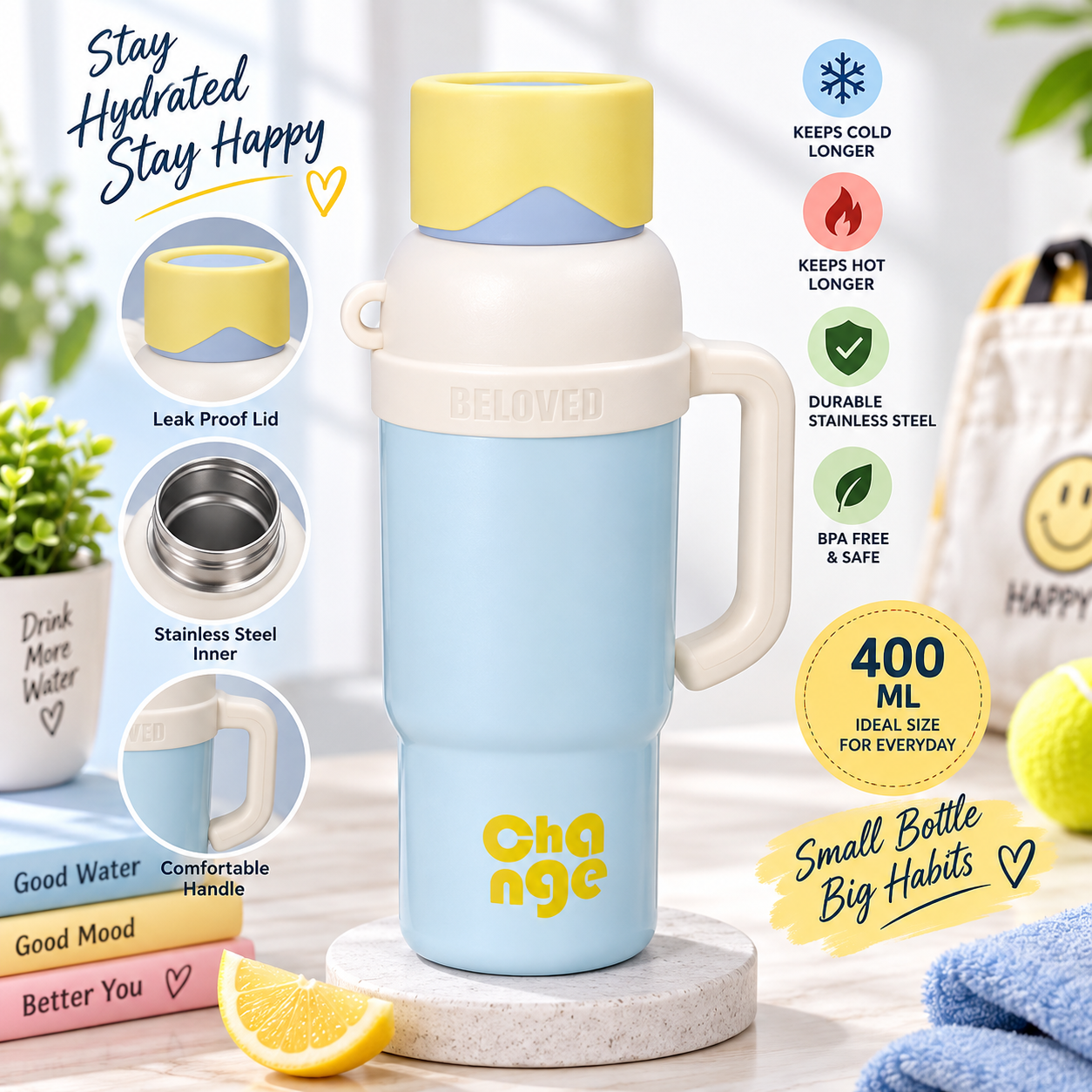WATER BOTTLE SS 400ML