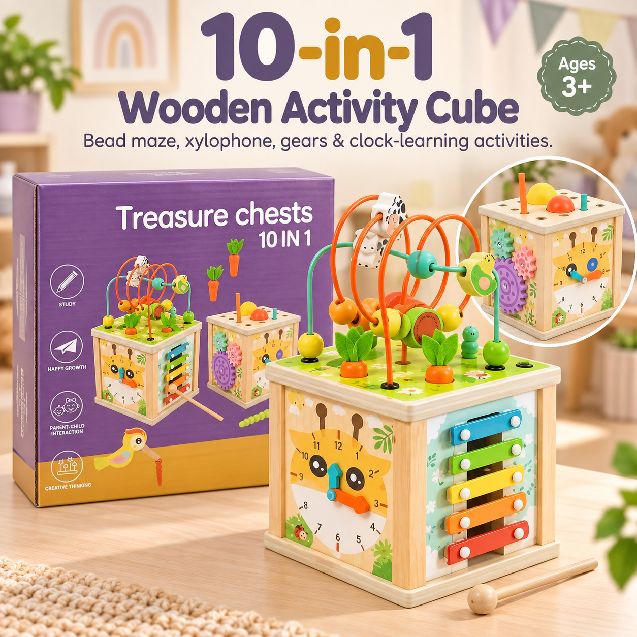 10-in-1 Wooden Activity Cube