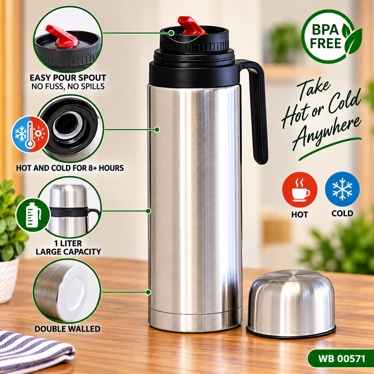 WATER BOTTLE SS 1000ML