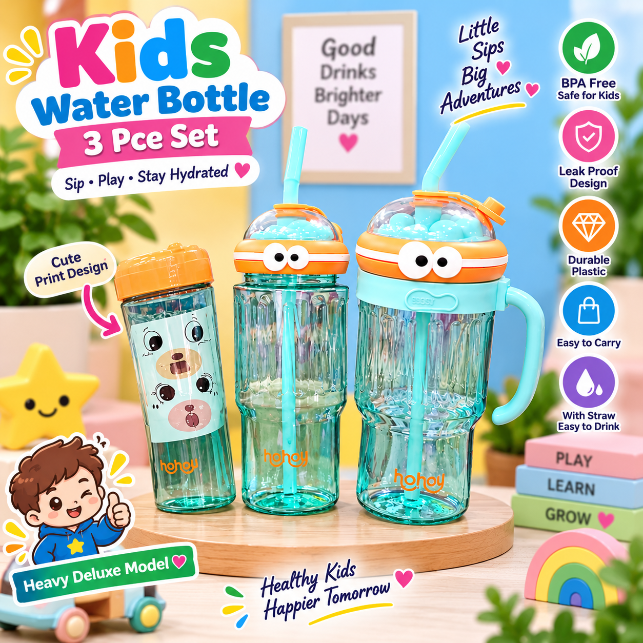 PLASTIC WATER BOTTLE TUMBLER HVY DLX
