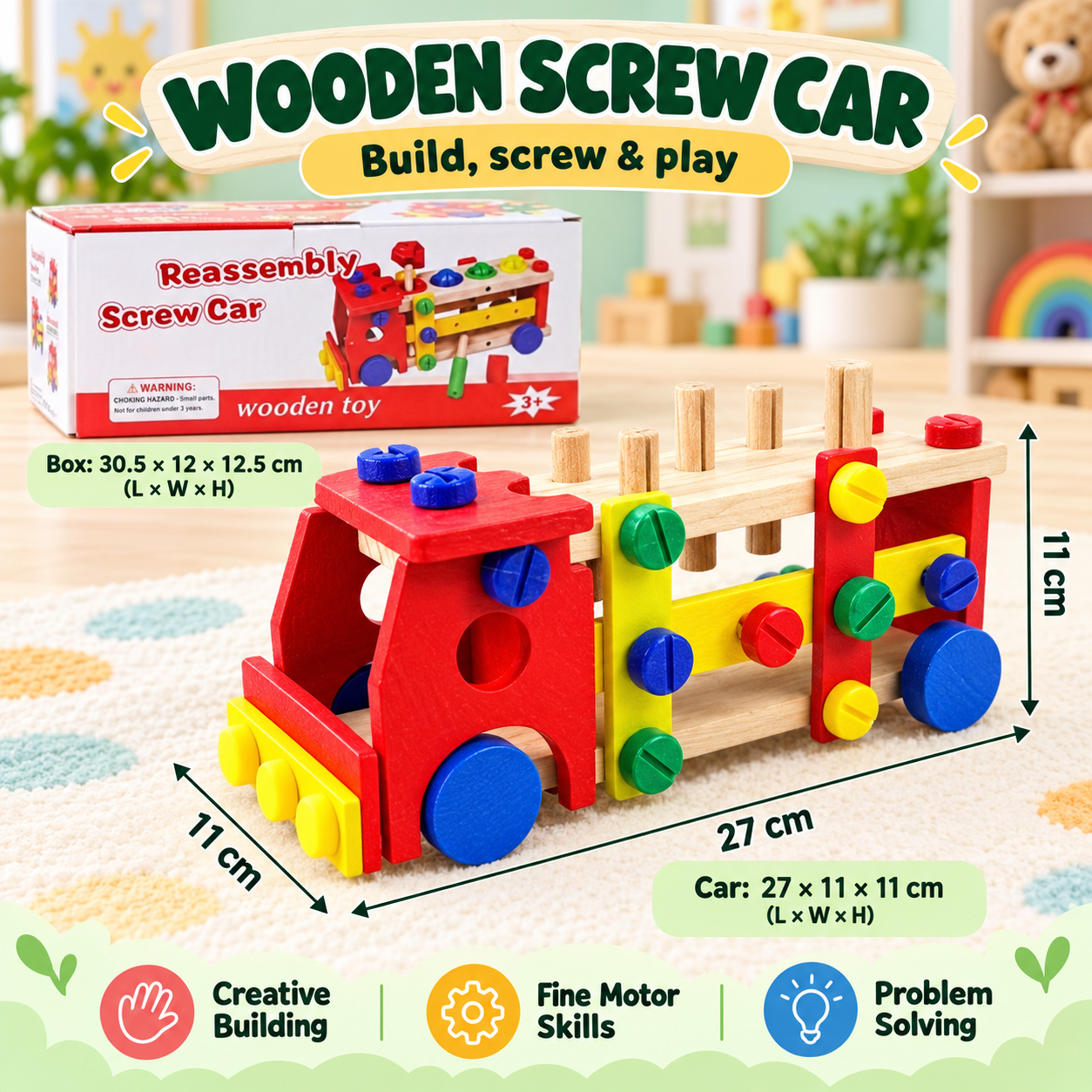 Wooden Reassembly Screw Car