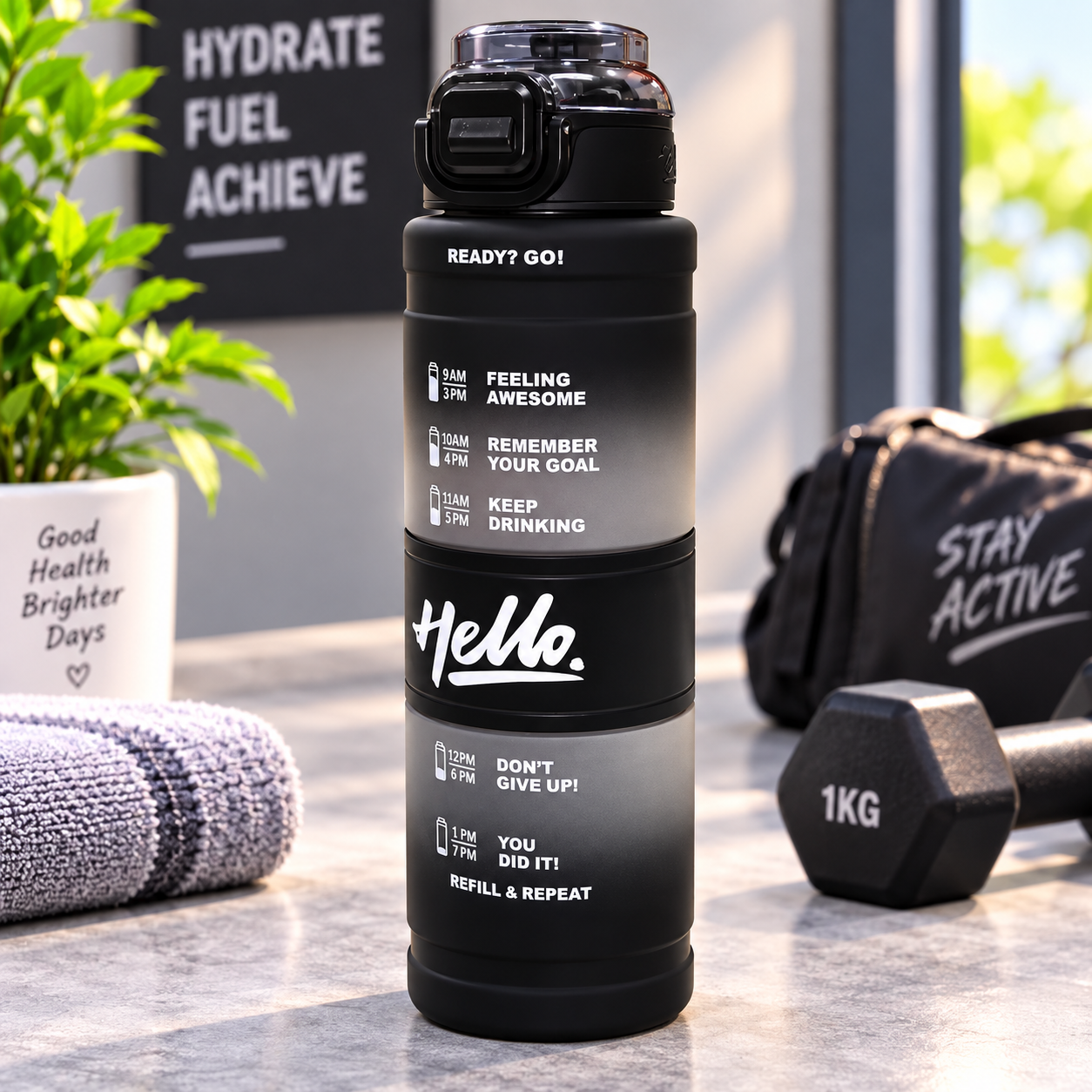 PLASTIC WATER BOTTLE 1000ML HELLO