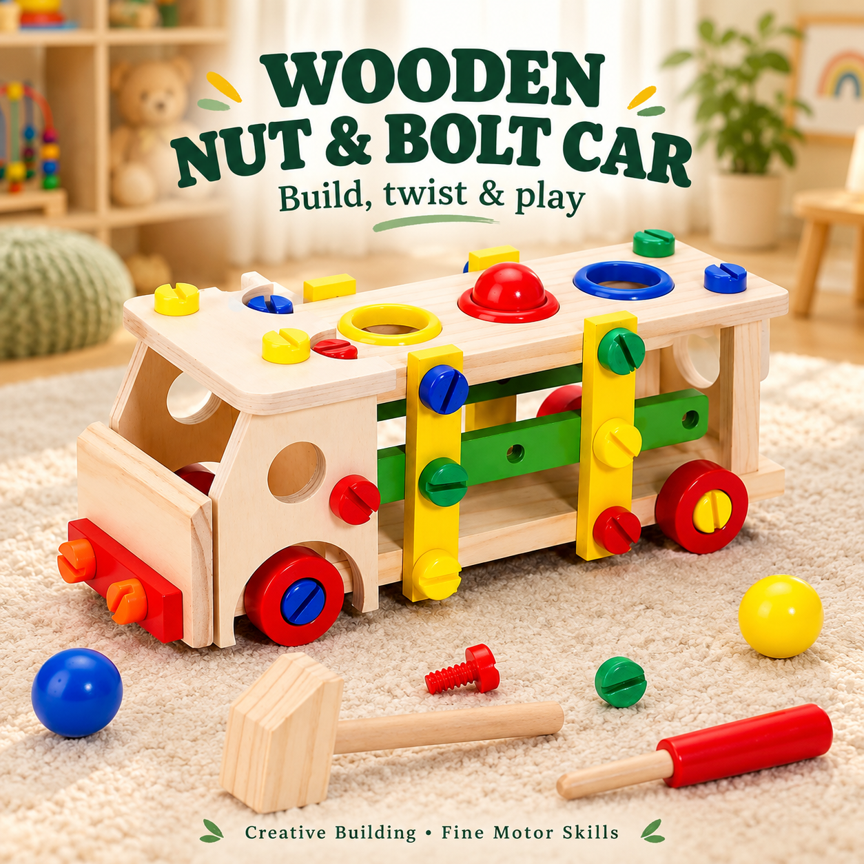 Wooden Nut & Bolt Car