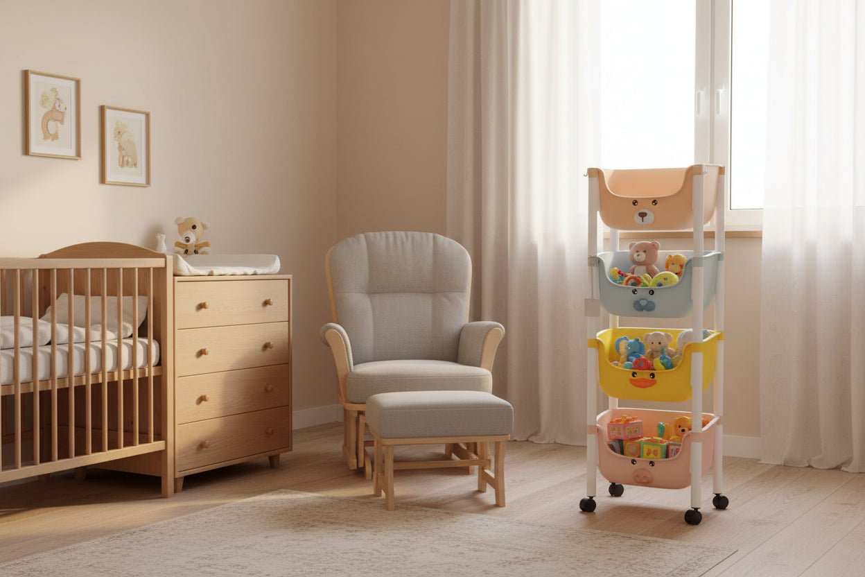 KIDS STORAGE RACK 4 LAYERS MULTI COLOUR WITH WHEELS