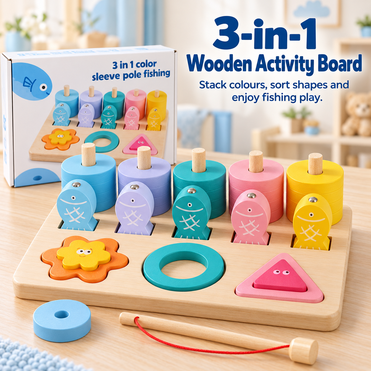 3-in-1 Wooden Activity Board