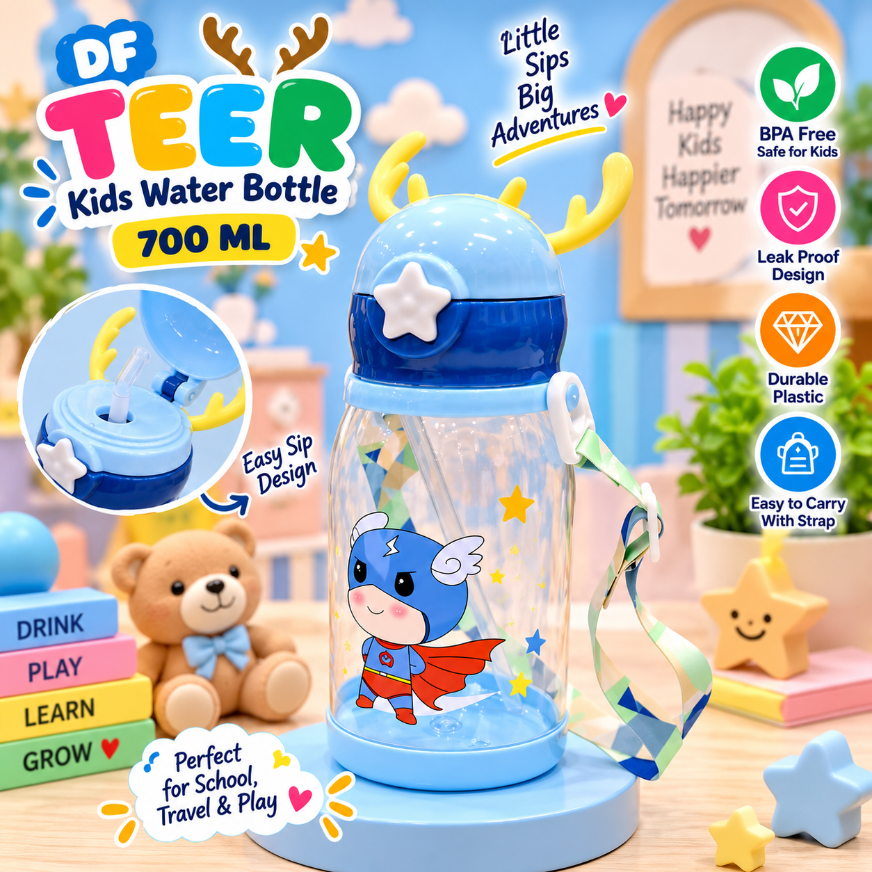 PLASTIC WATER BOTTLE 700ML DEER