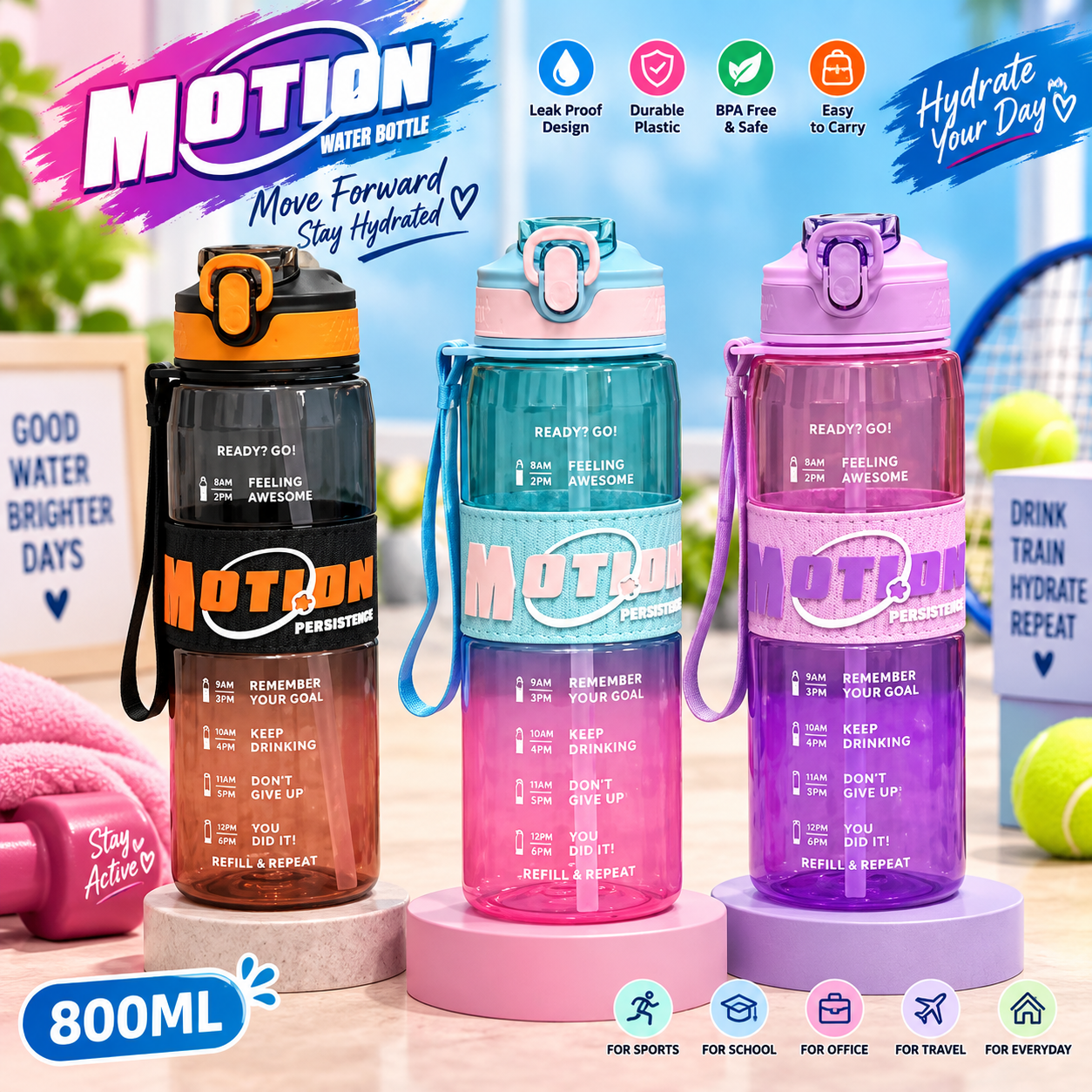 WATER BOTTLE PLASTIC MOTION 800ML