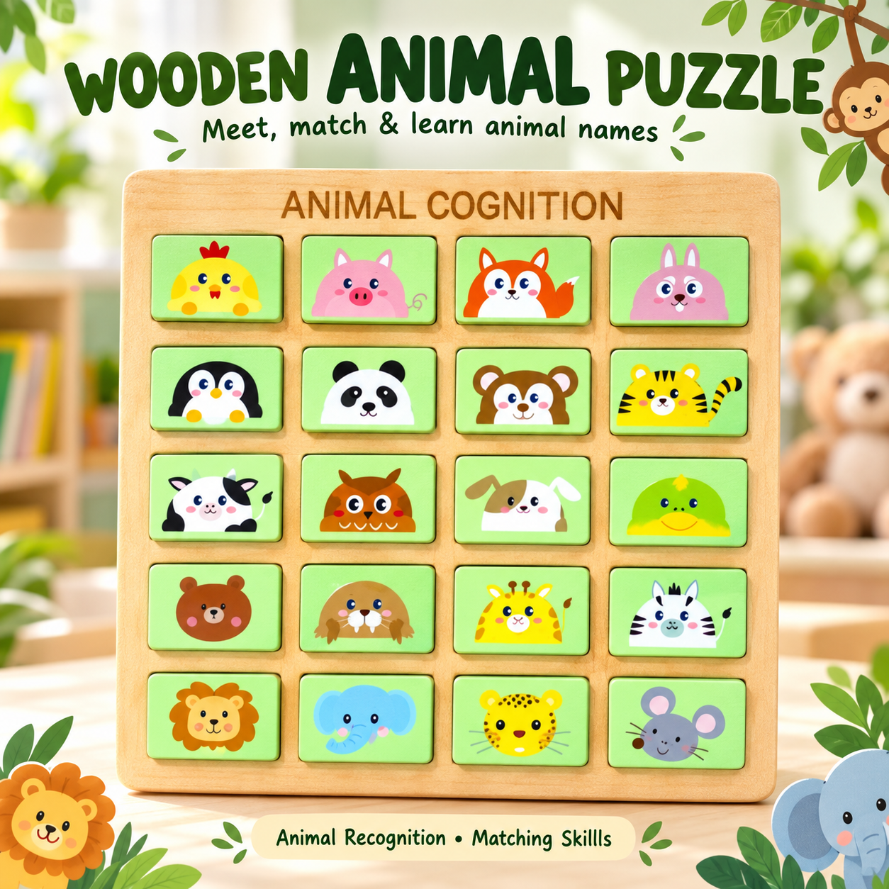 Wooden Animal Recognition Puzzle