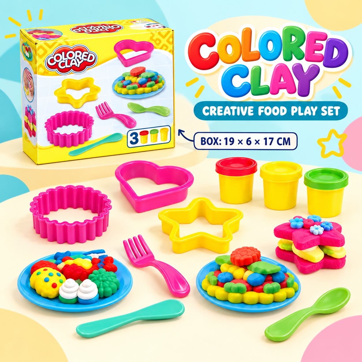 COLORED CLAY CREATIVE FOOD PLAY SET