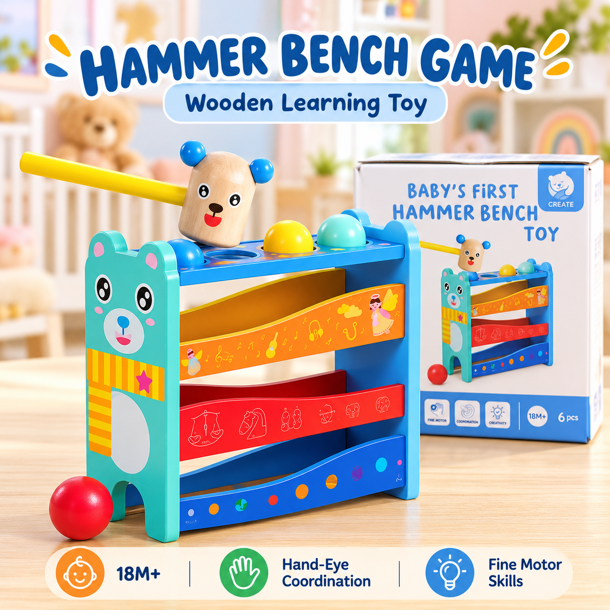 Wooden Hammer Bench Game