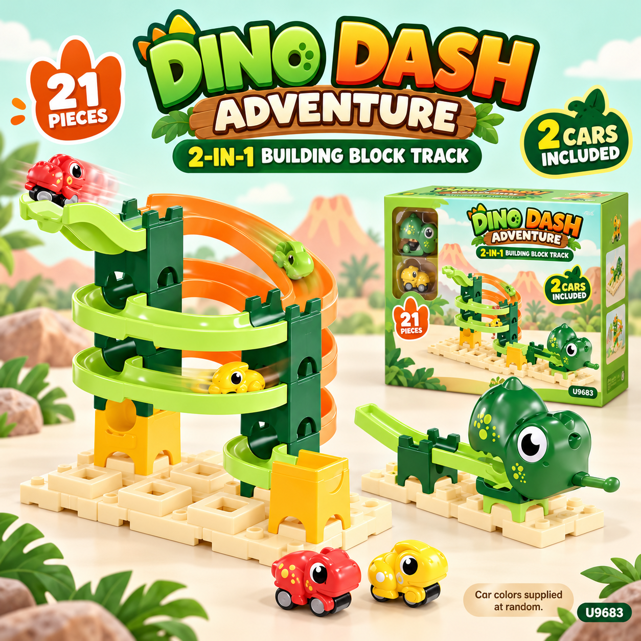 DINO DASH ADVENTURE – 2-IN-1 BUILDING BLOCK TRACK