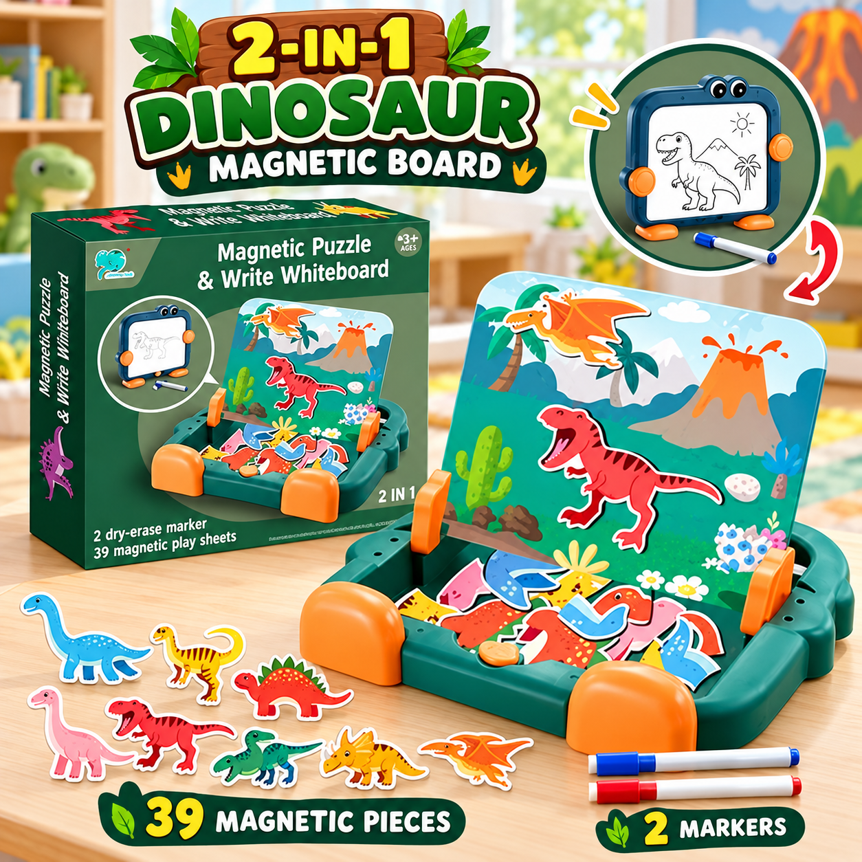 DINOSAUR MAGNETIC PUZZLE BOARD
