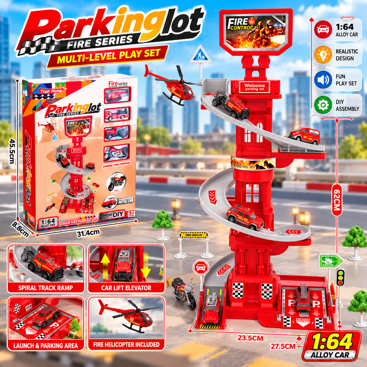 FIRE SERIES MULTI-LEVEL PARKING PLAY SET