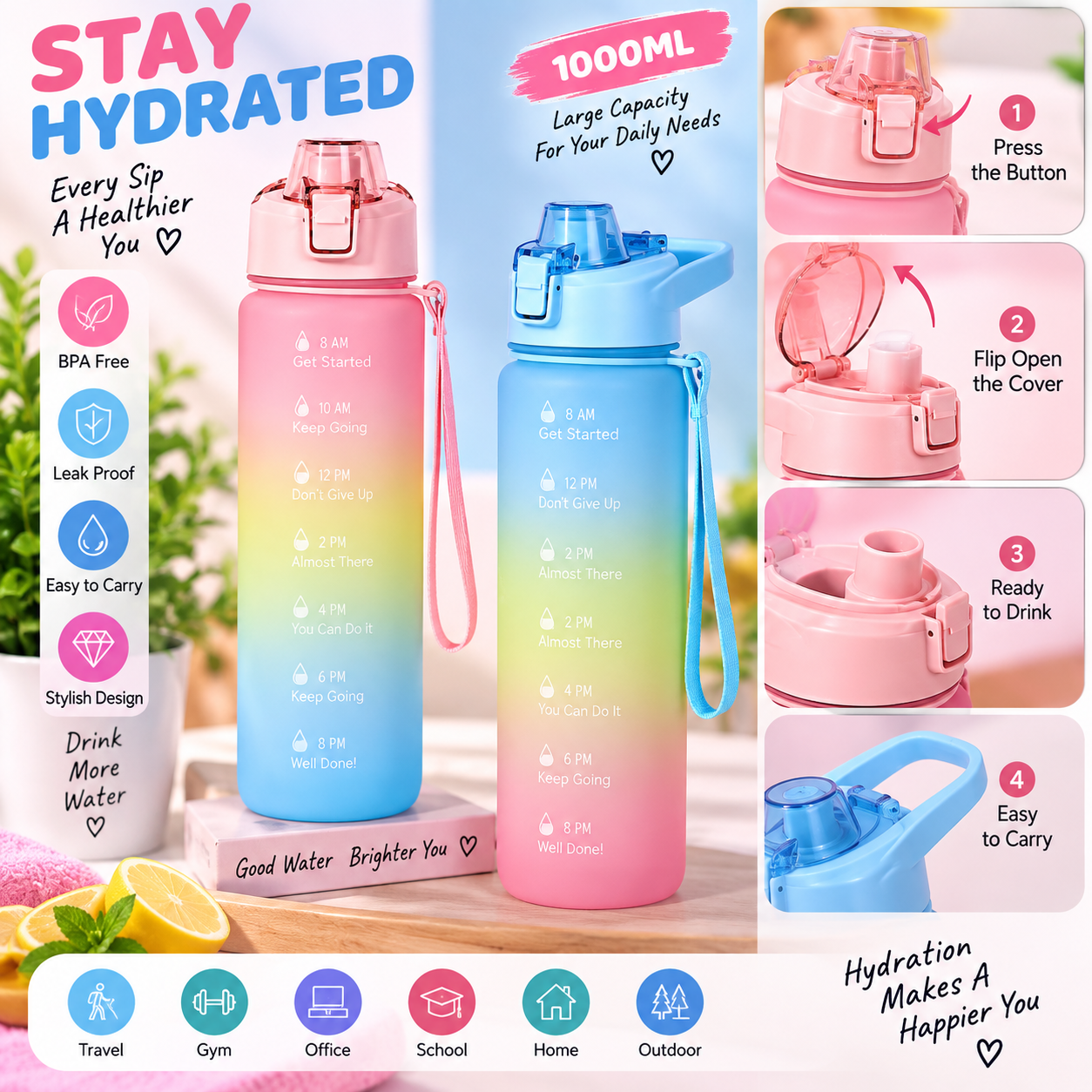 WATER BOTTEL M/COLOR