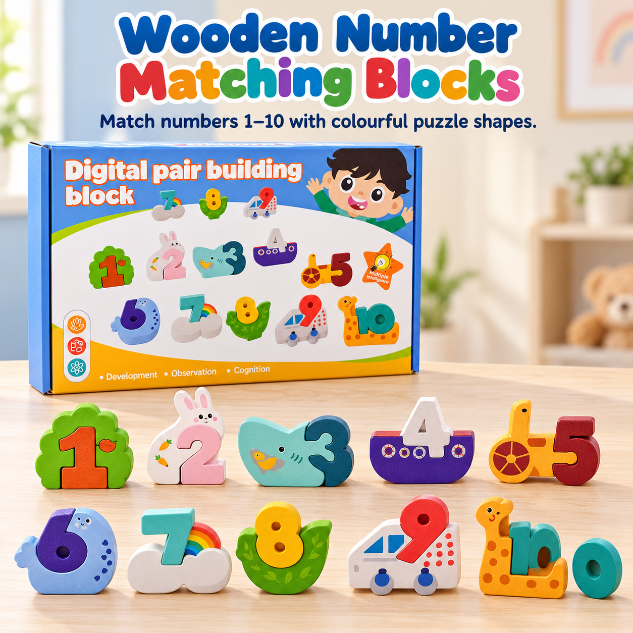 Wooden Number Matching Blocks