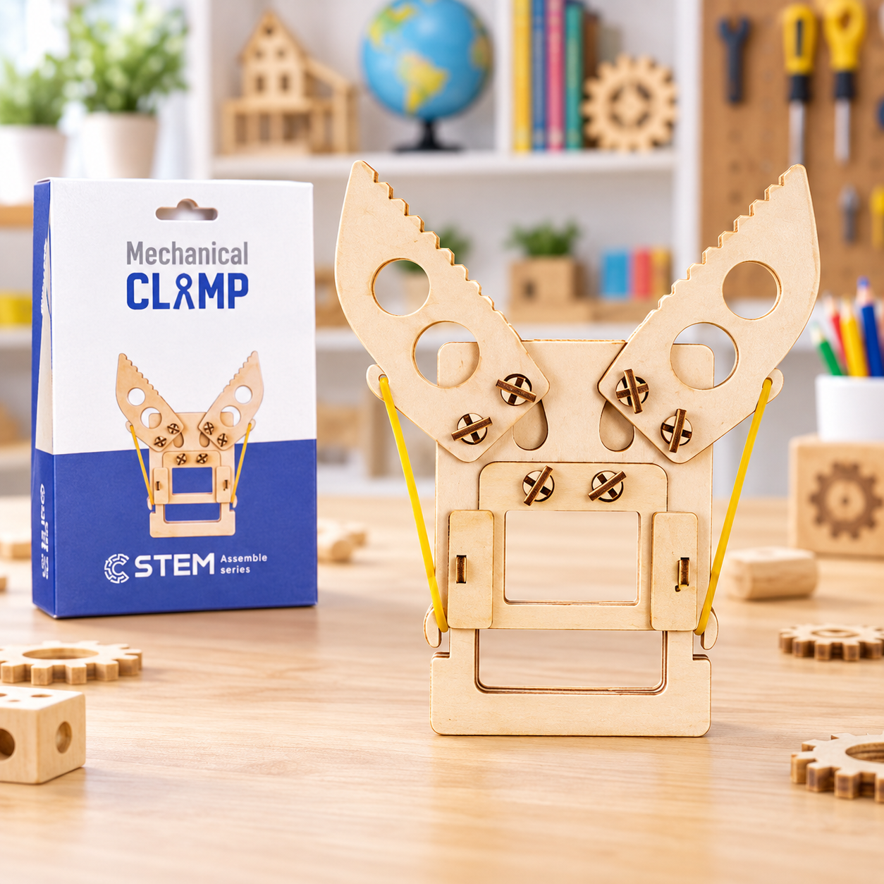 WOODEN MECHANICAL CLAMP STEM TOY