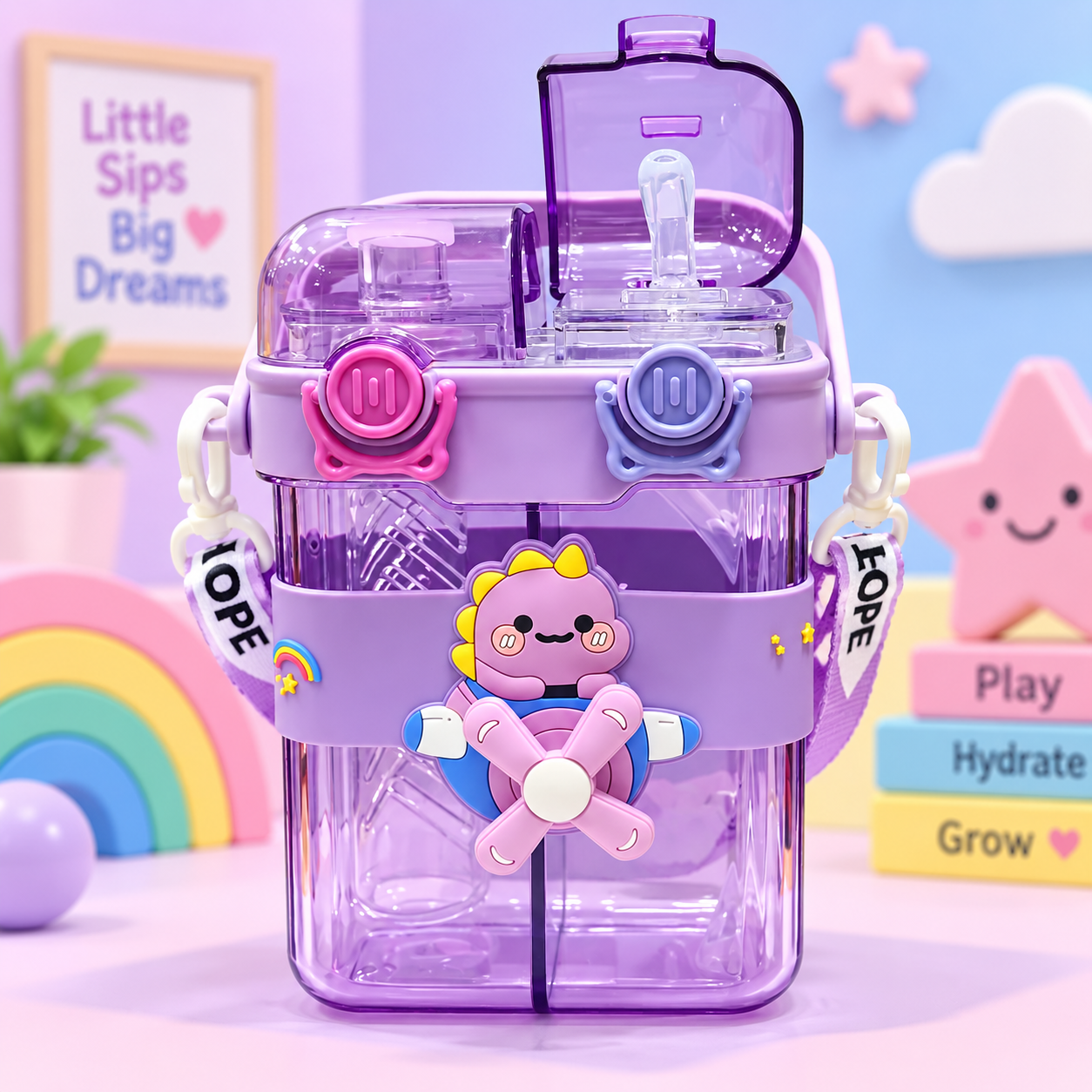 PLASTIC WATER BOTTEL 2 IN1 DINO