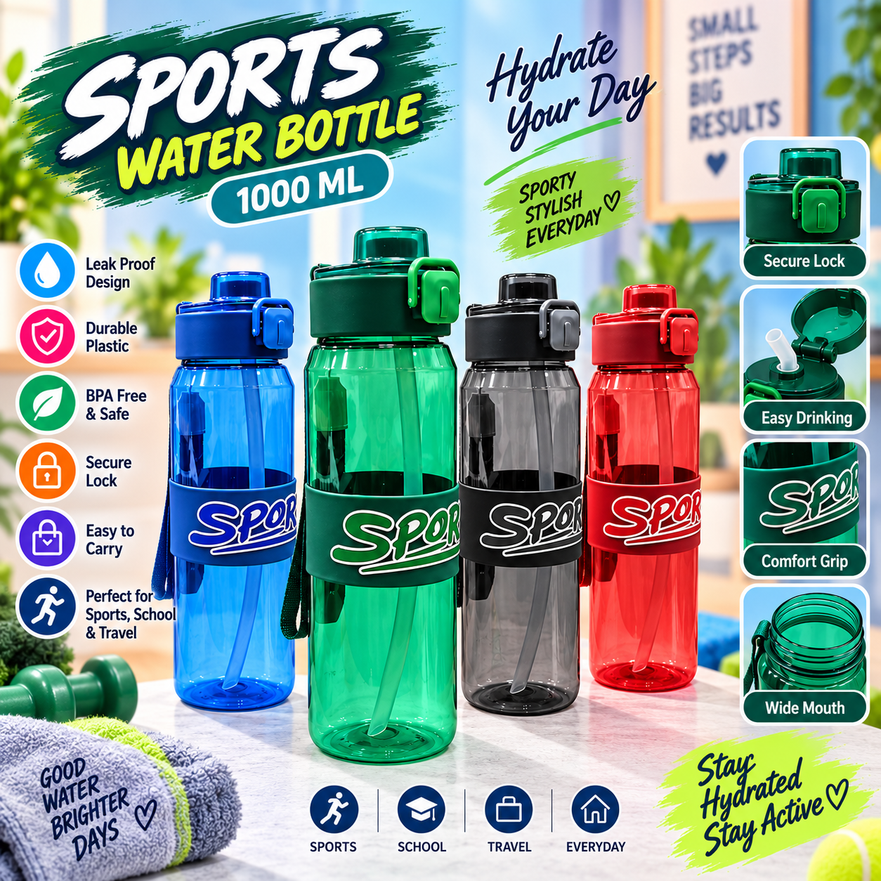 WATER BOTTLE PLASTIC SPORTS