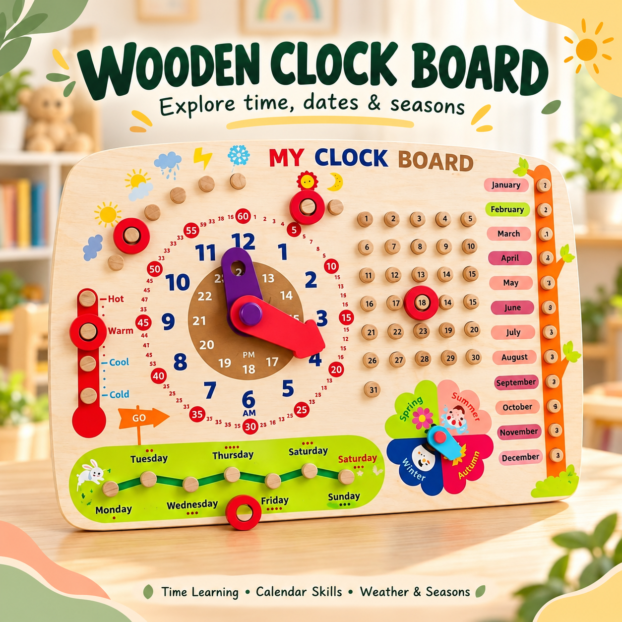 Wooden Educational Clock Board