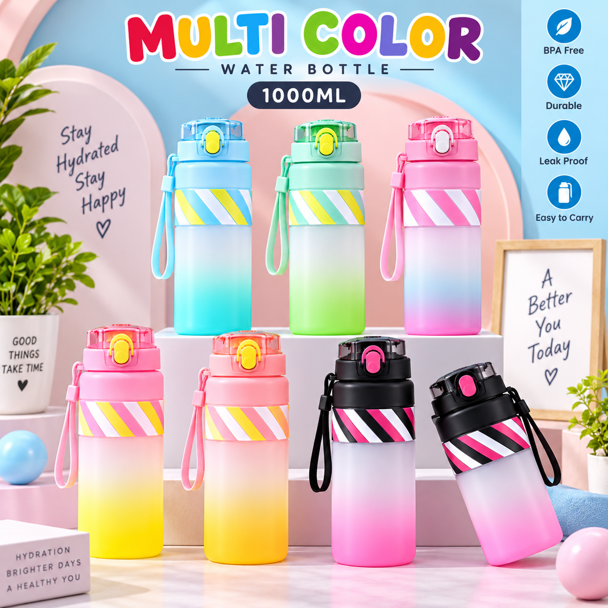 WATER BOTTLE PLASTIC 1000ML