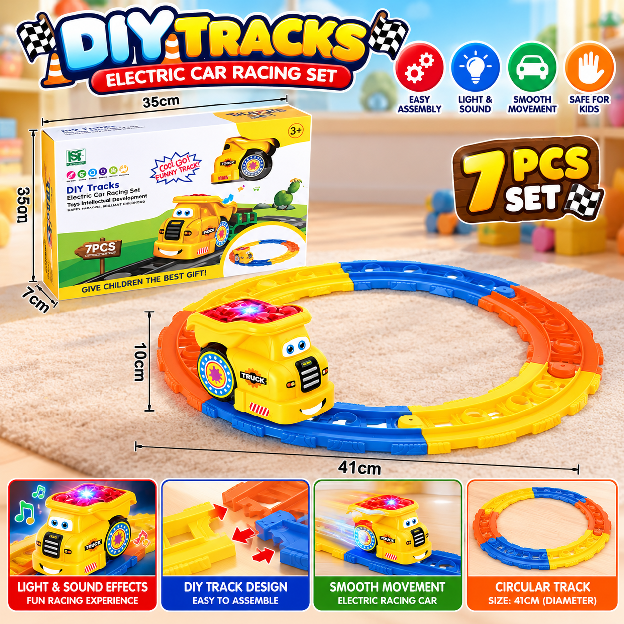 DIY ELECTRIC CAR RACING TRACK SET – 7 PCS