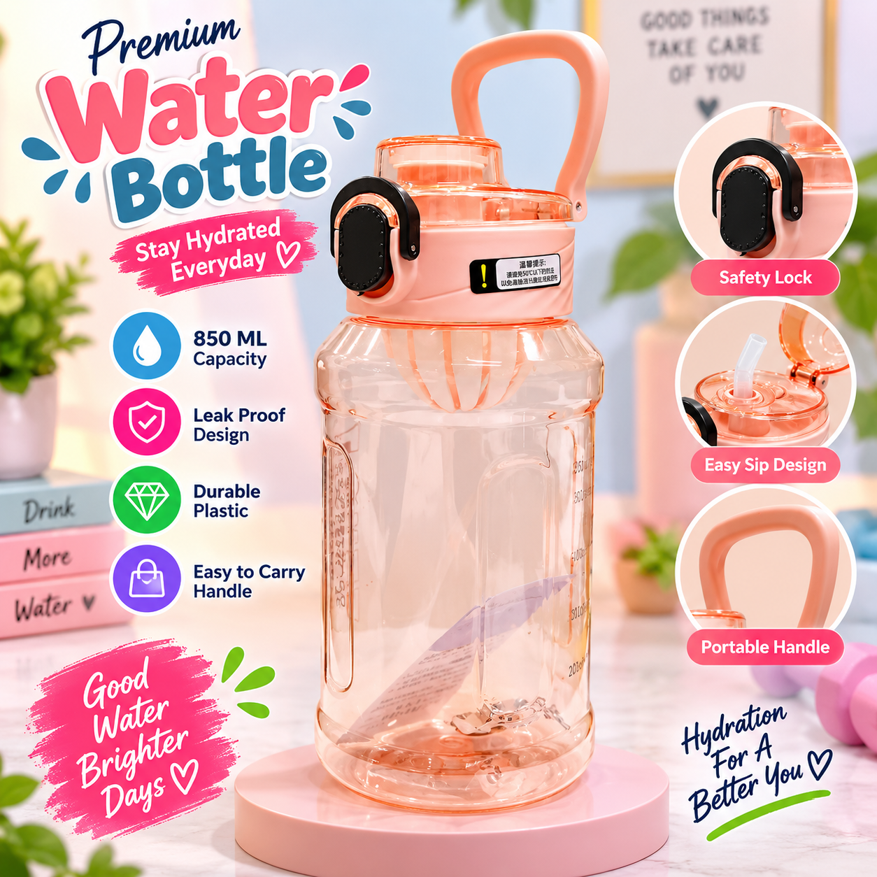 PLASTIC WATER BOTTLE 850ML POWER