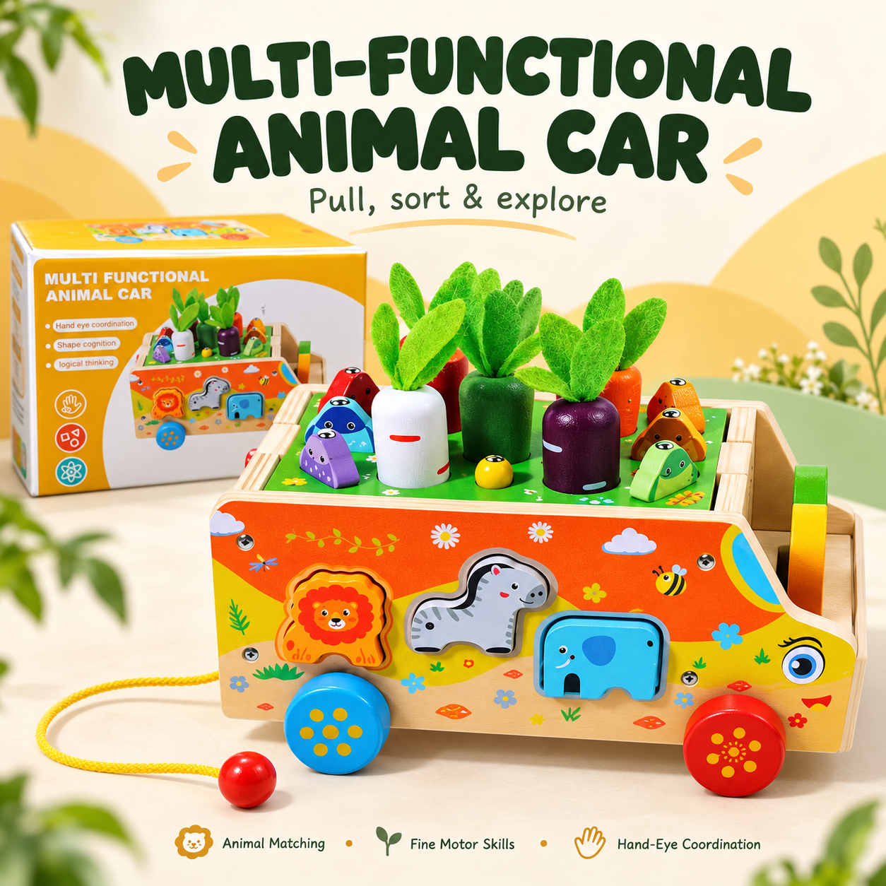 Multi-Functional Wooden Animal Car