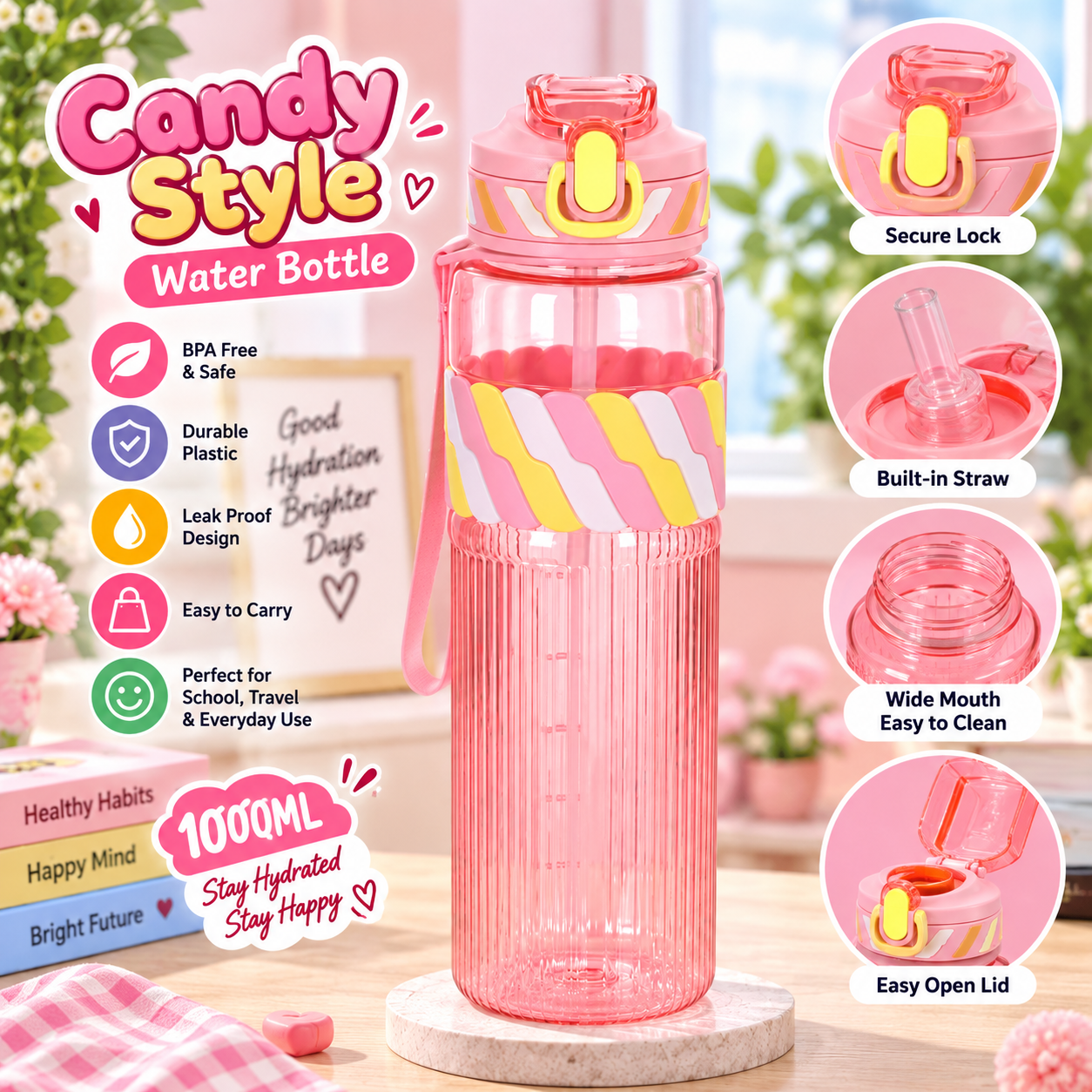 PLAS WATER BOTTEL CANDY 1L