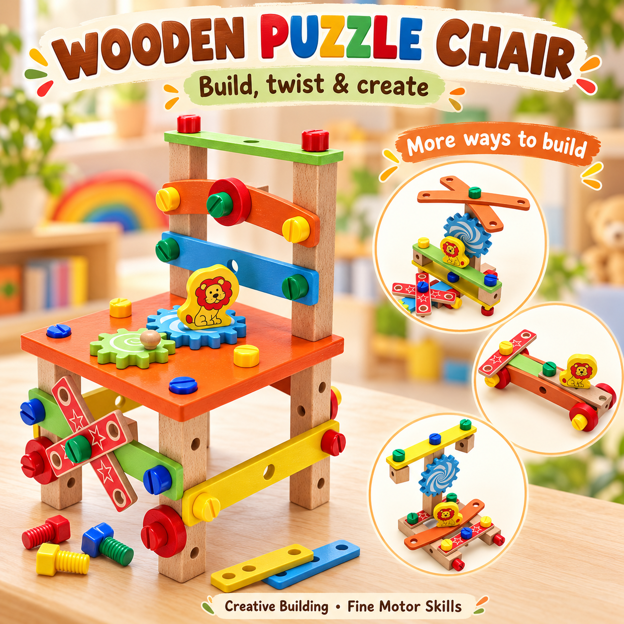Wooden Puzzle Chair Building Set