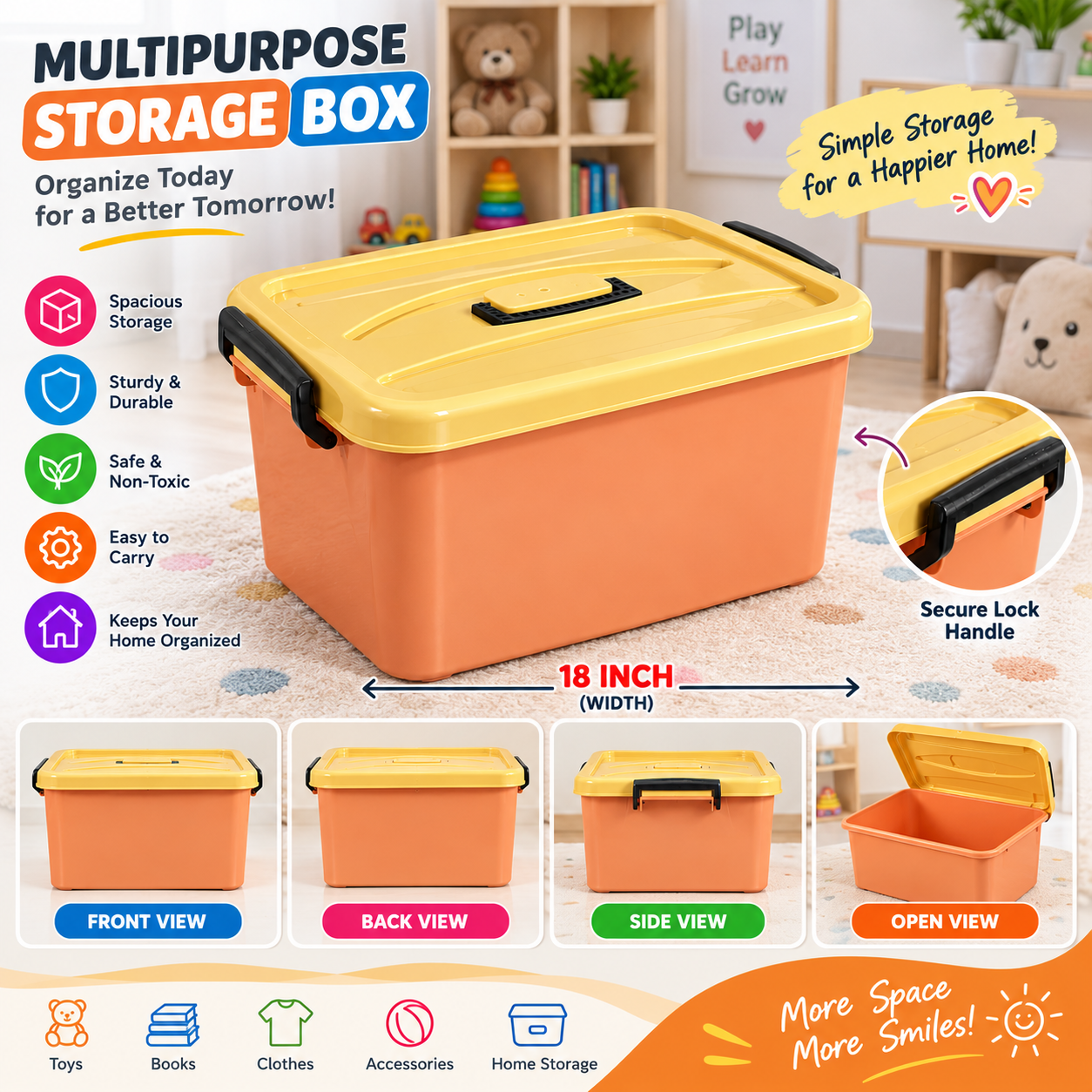 TOY STORAGE BOX 18" PLAIN