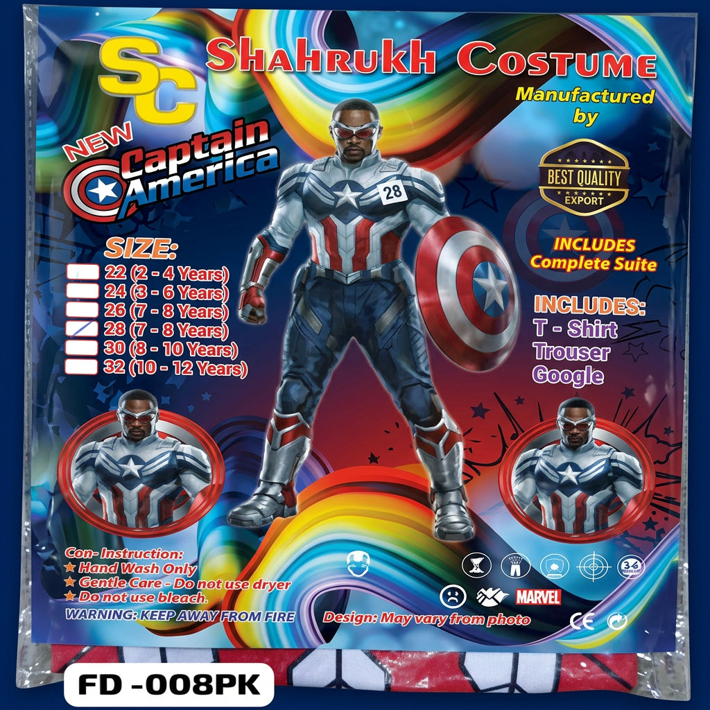 Kids Captain America Superhero Costume Dress – Size 24