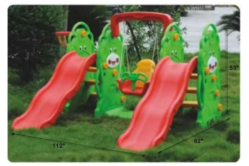 KIDS TWIN SLIDE & SWING L-112" W-2" H-53"