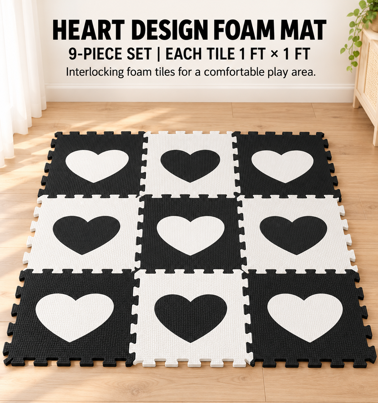 HEART DESIGN FOAM MAT 9 PCS