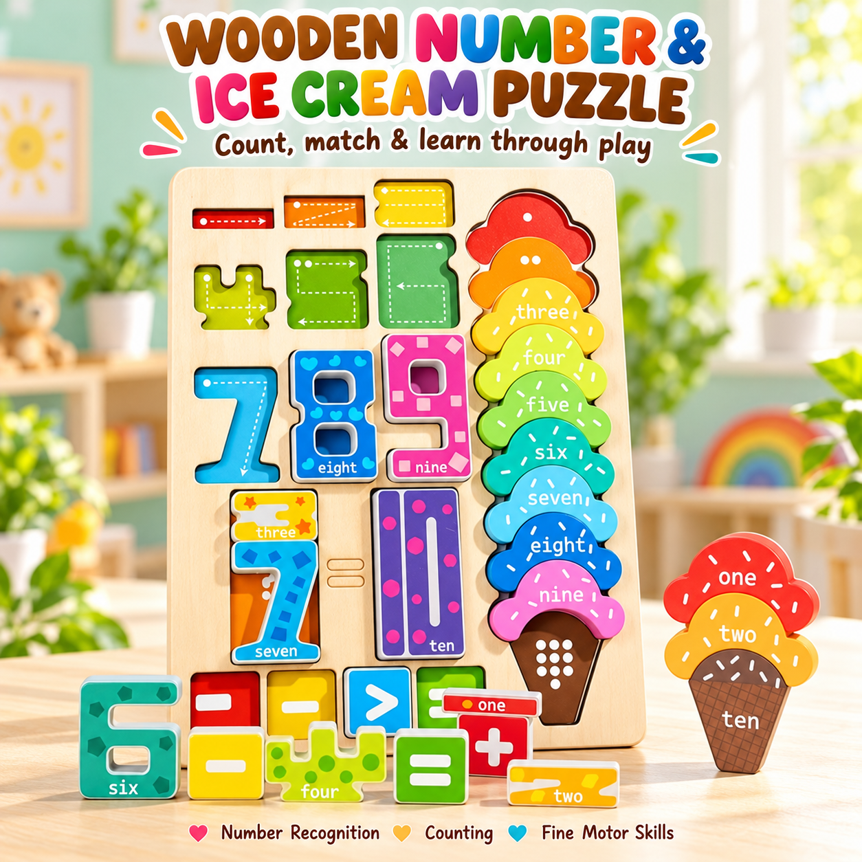 Wooden Number & Ice Cream Puzzle