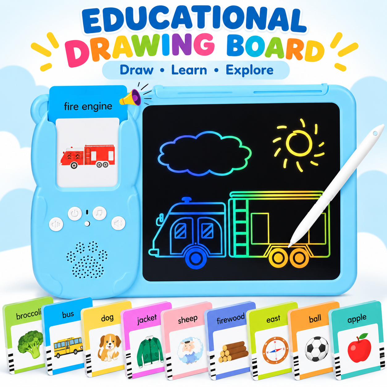 EDUCATIONAL DRAWING BOARD WITH LEARNING CARDS