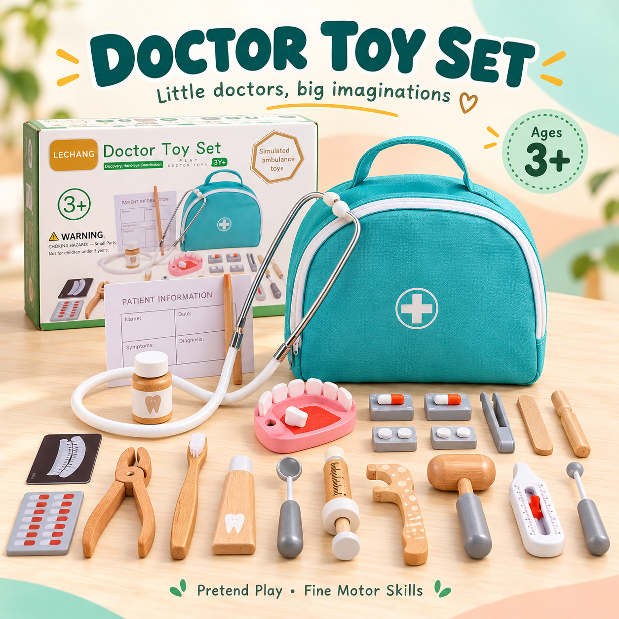 Wooden Doctor Toy Set with Carry Bag