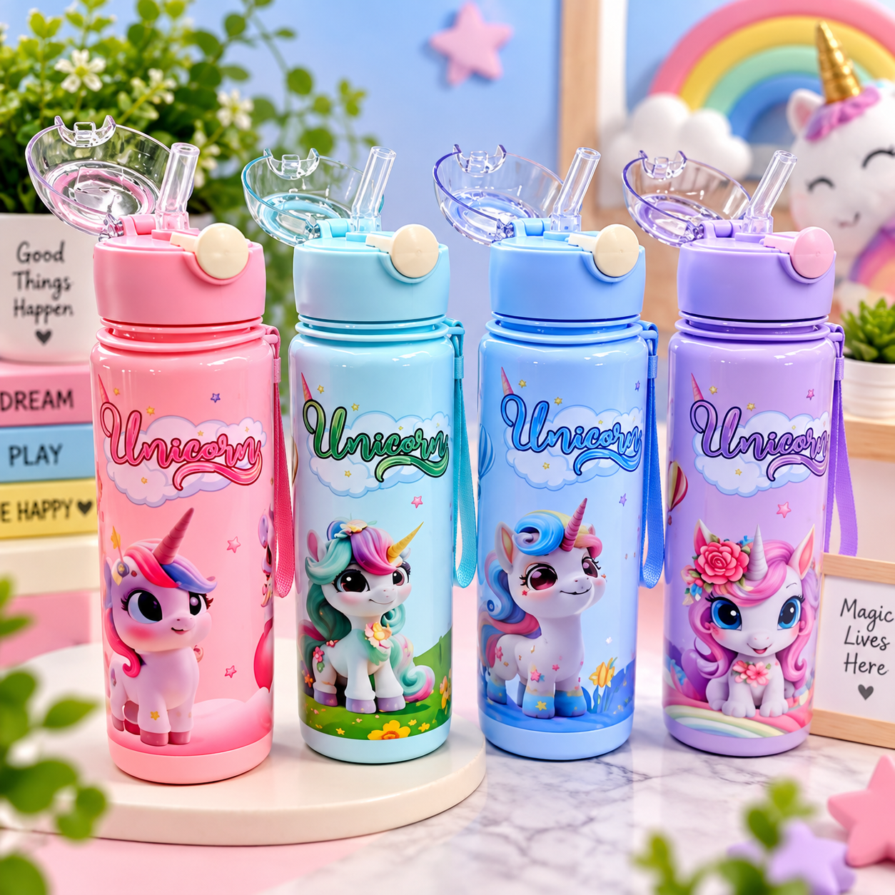 PLASTIC WATER BOTTLE UNICORN 800ML