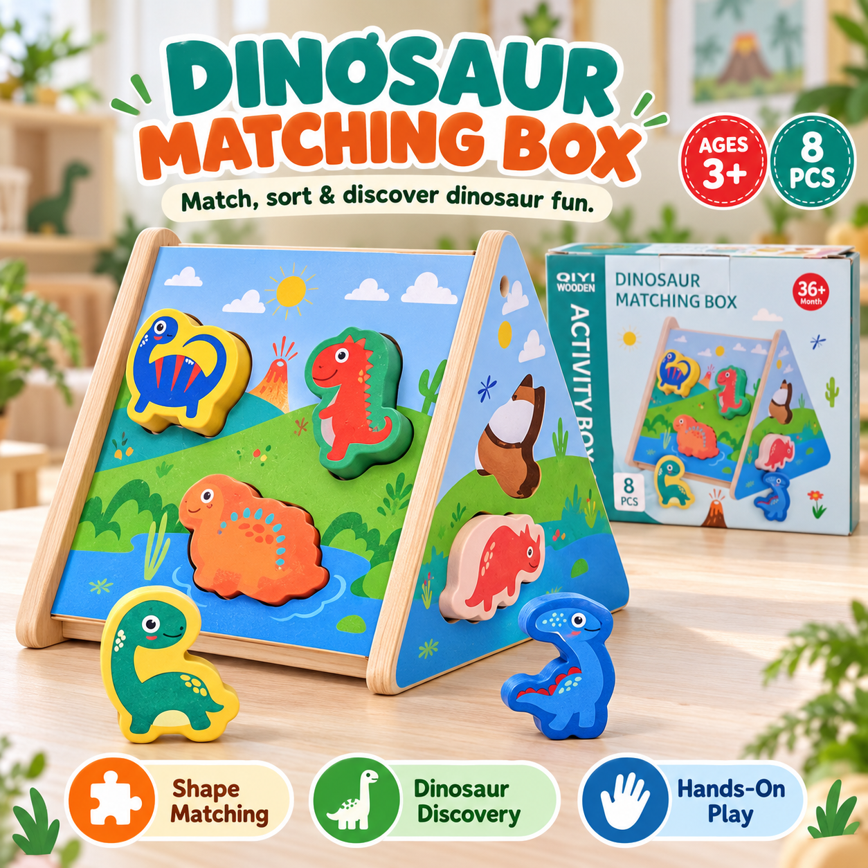 Wooden Dinosaur Matching Box