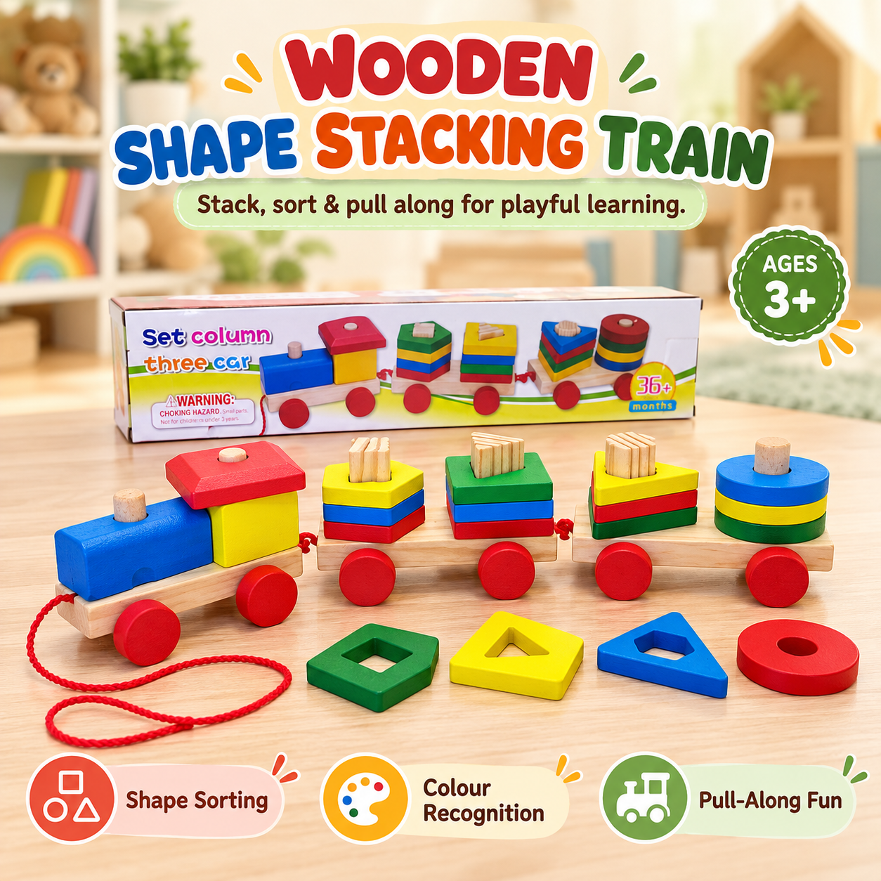 Wooden Shape Stacking Train