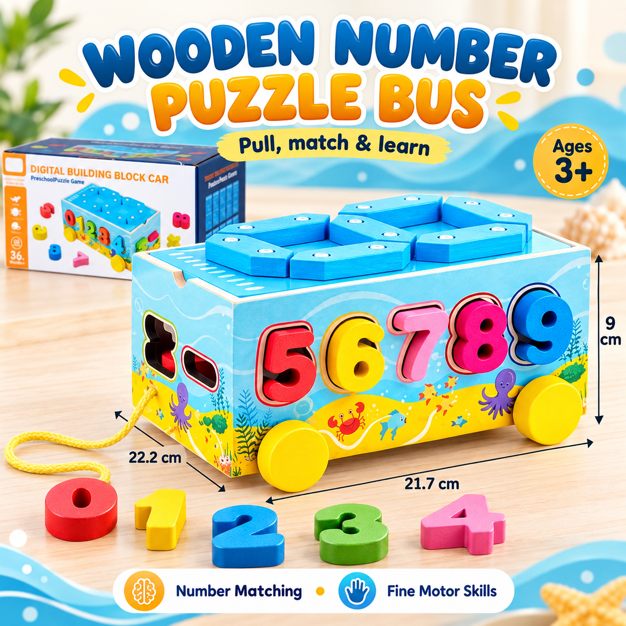 Wooden Number Puzzle Bus