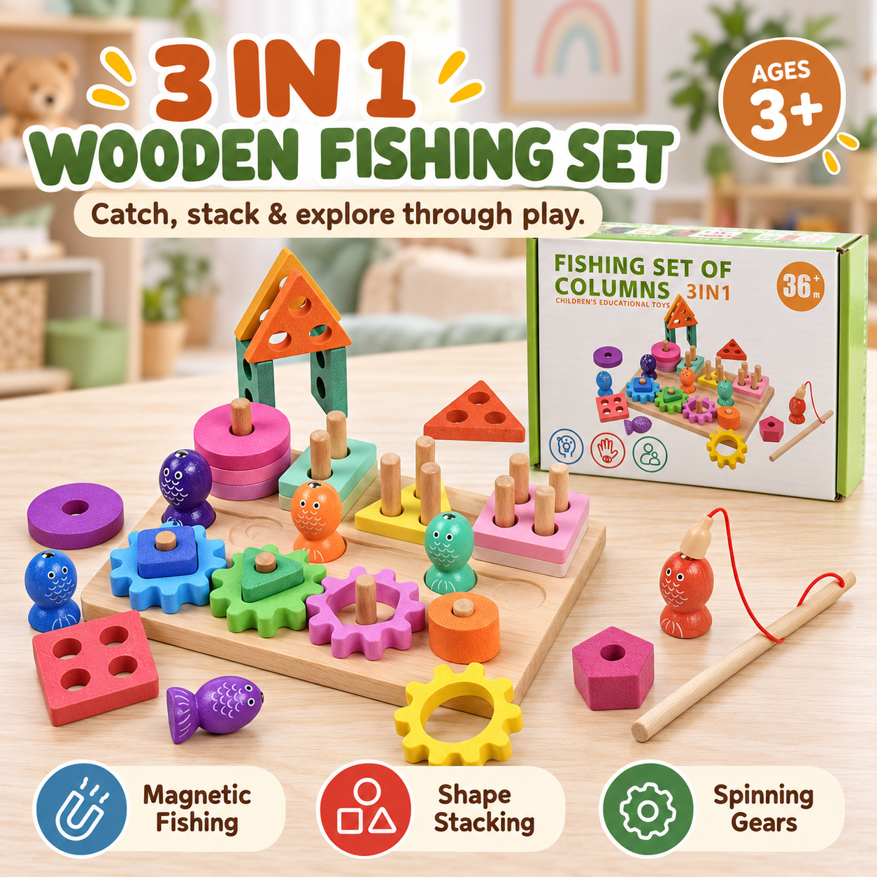 3 in 1 Wooden Fishing Set