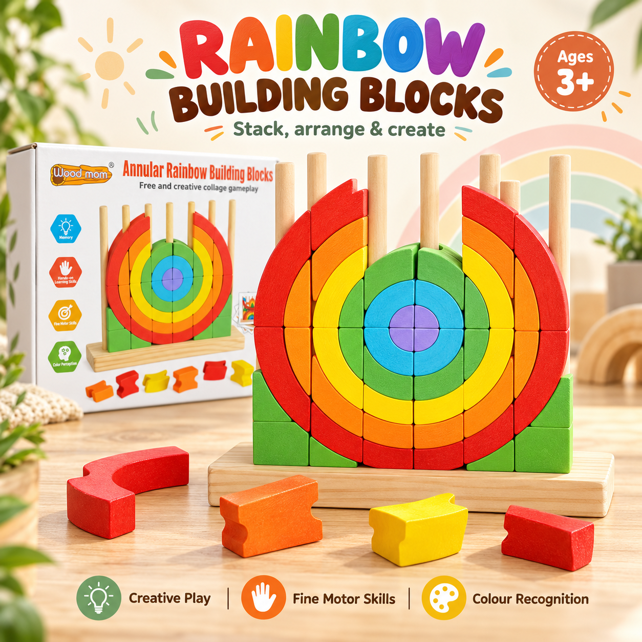Wooden Rainbow Building Blocks