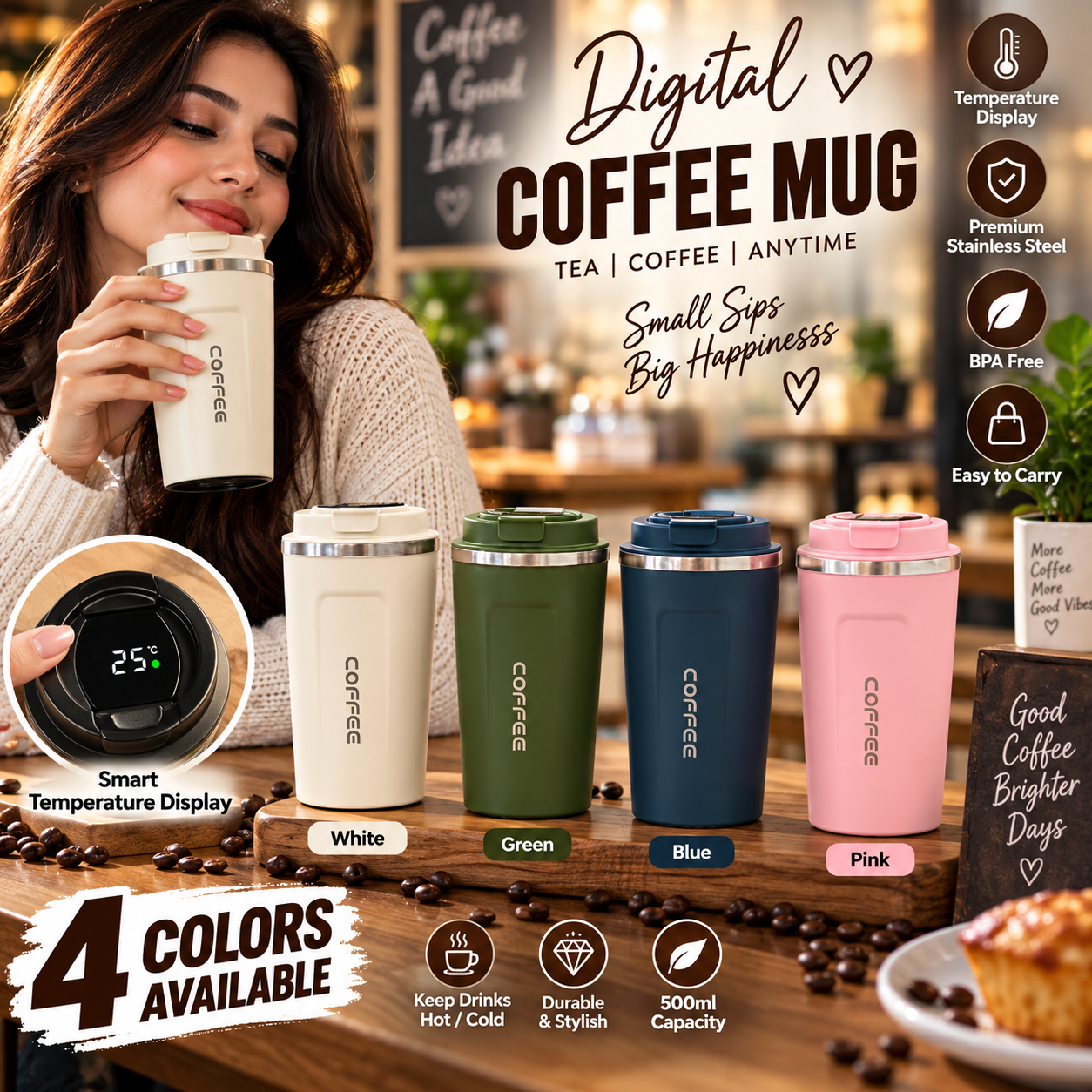 COFFEE TEA MUG DIGITAL SS 500ML