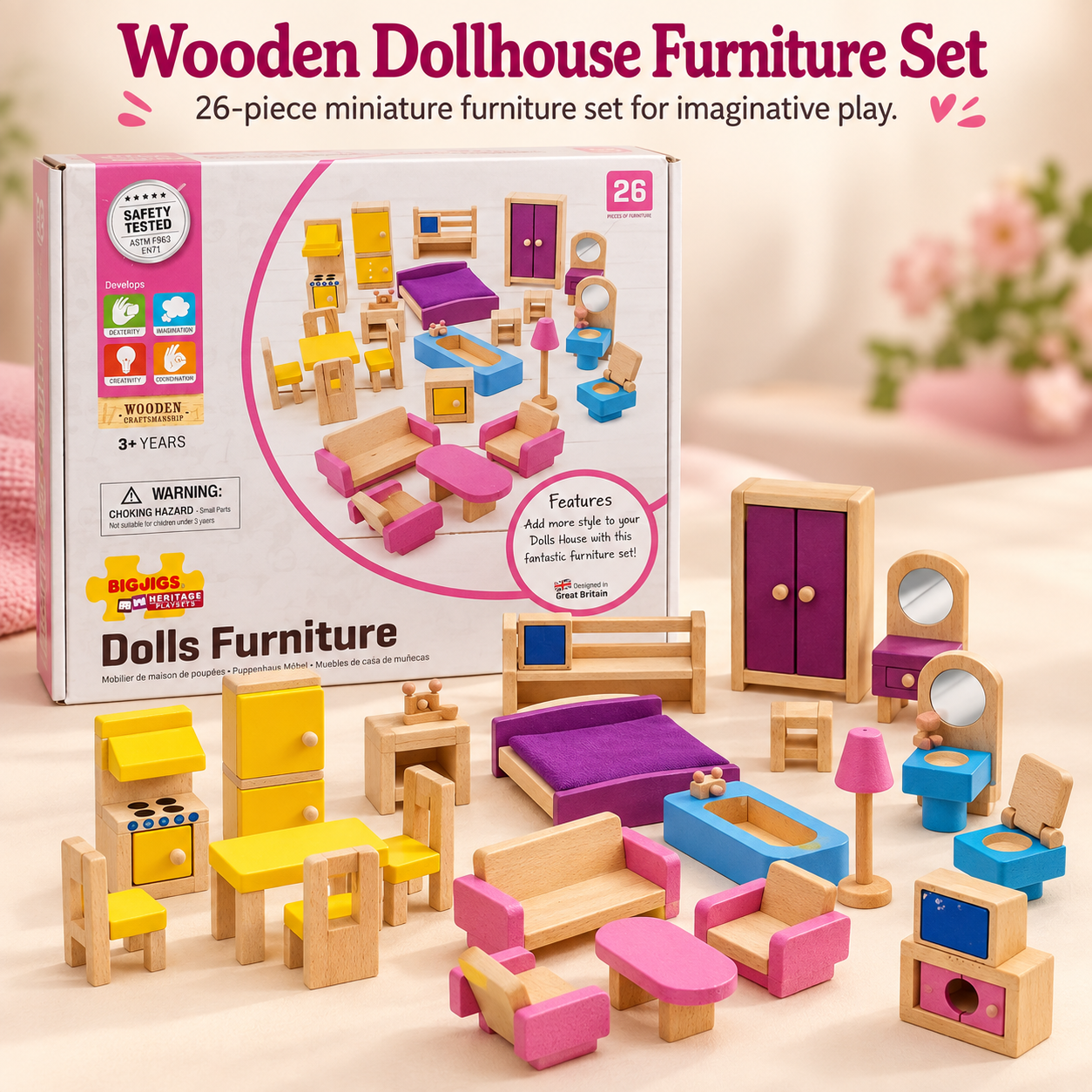 Wooden Dollhouse Furniture Set